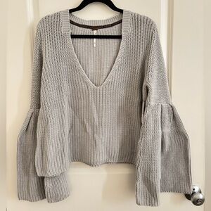 Free People Light Gray V-Neck Sweater
